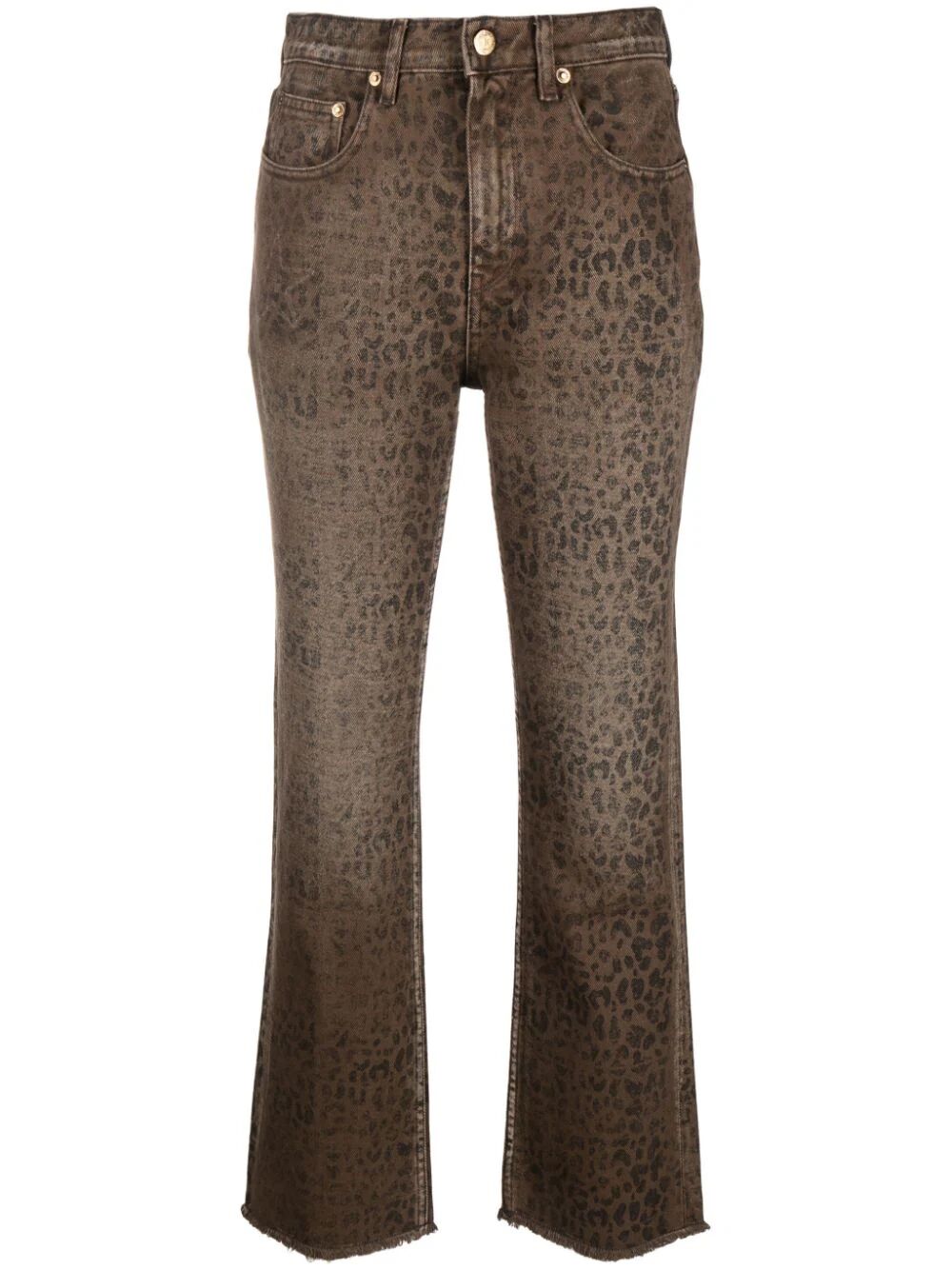 faded leopard-print kick flare jeans