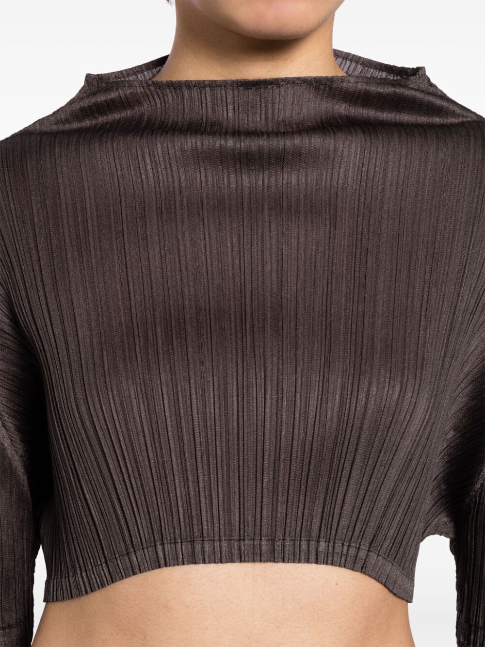 long-sleeve plissé cropped top