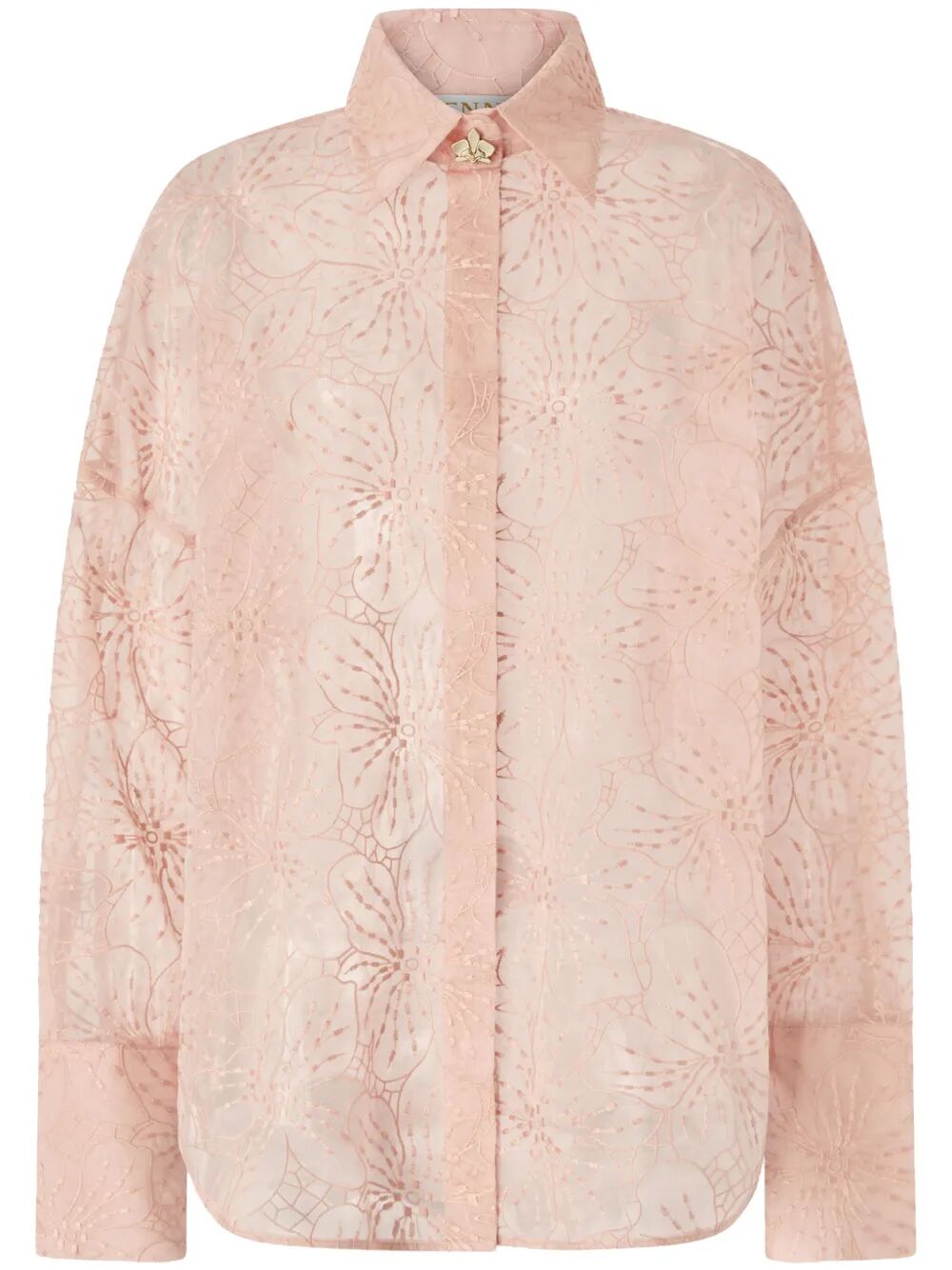 floral-embroidered organza shirt