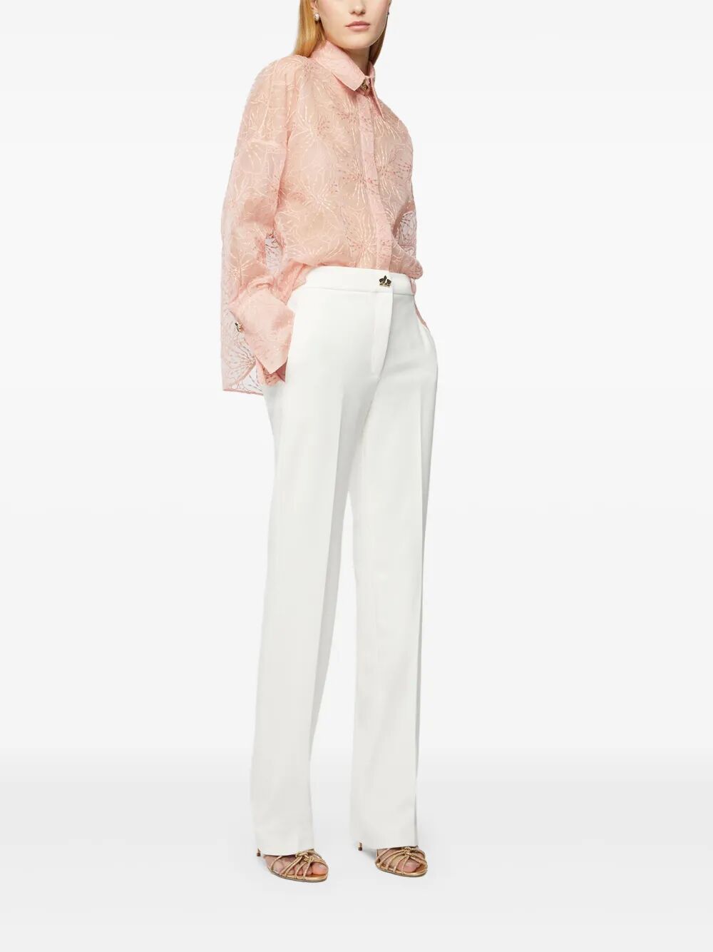 floral-embroidered organza shirt