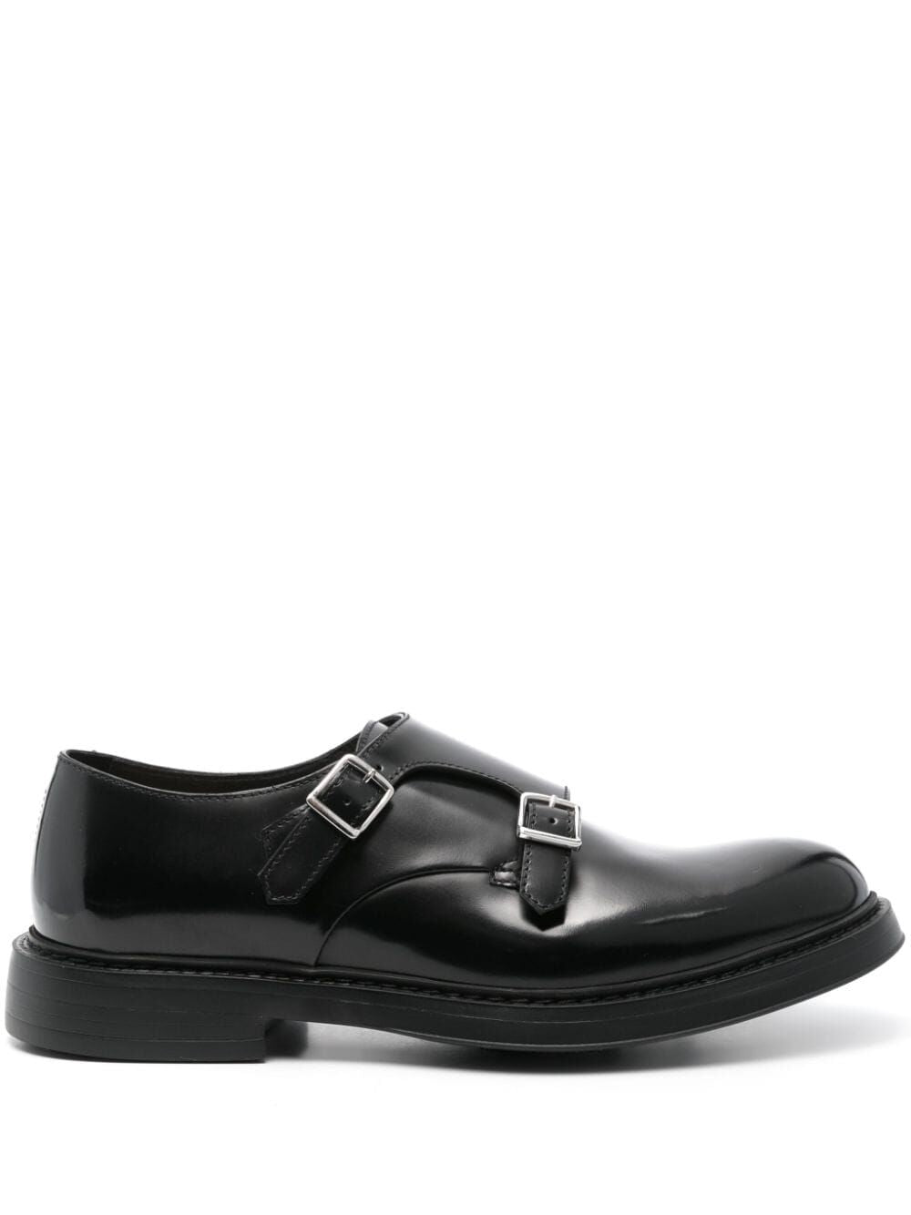 double-buckle leather monk shoes