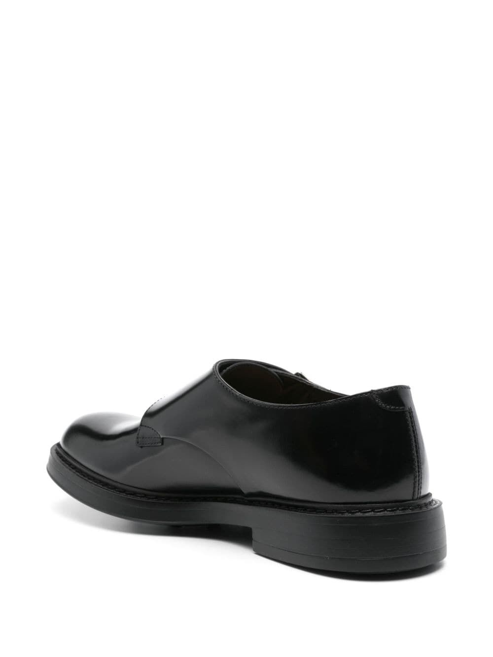 double-buckle leather monk shoes