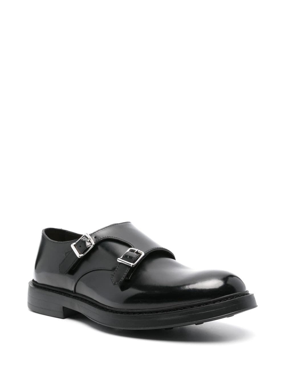 double-buckle leather monk shoes