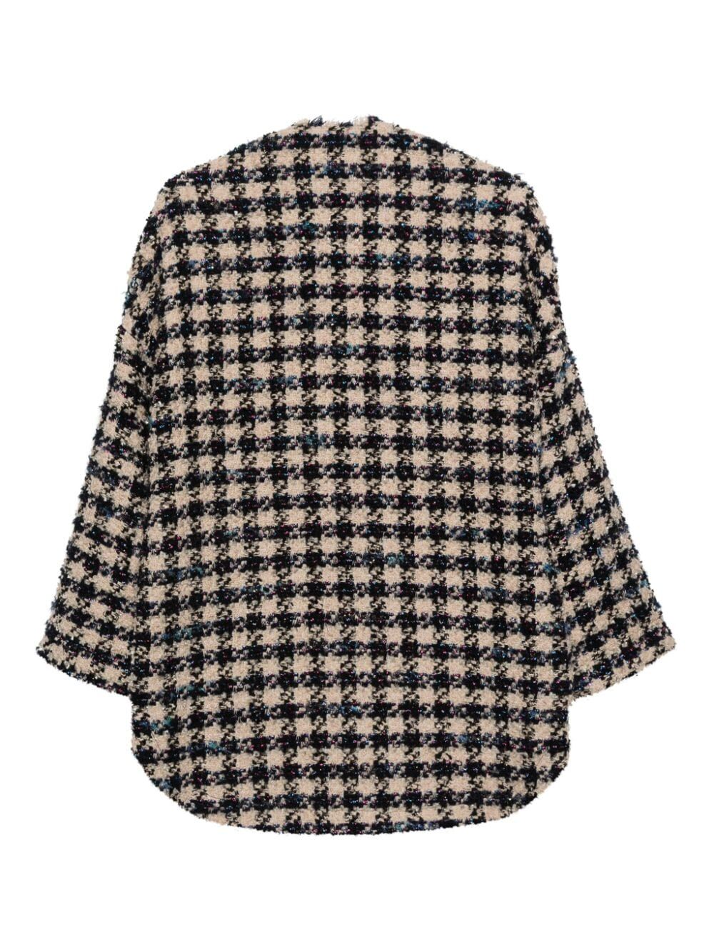 check-pattern tweed coat