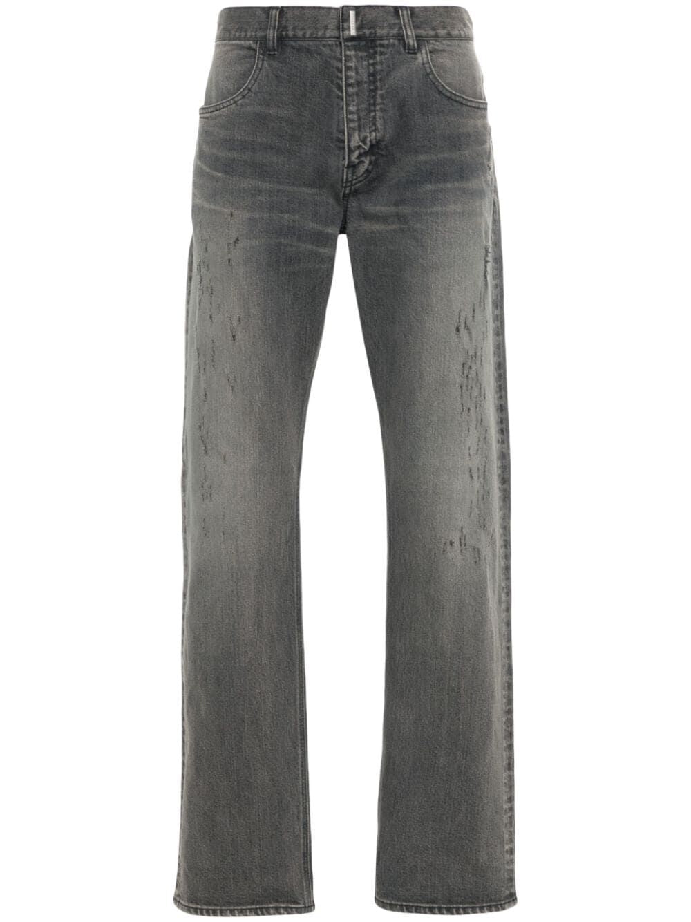 logo-plaque distressed straight jeans