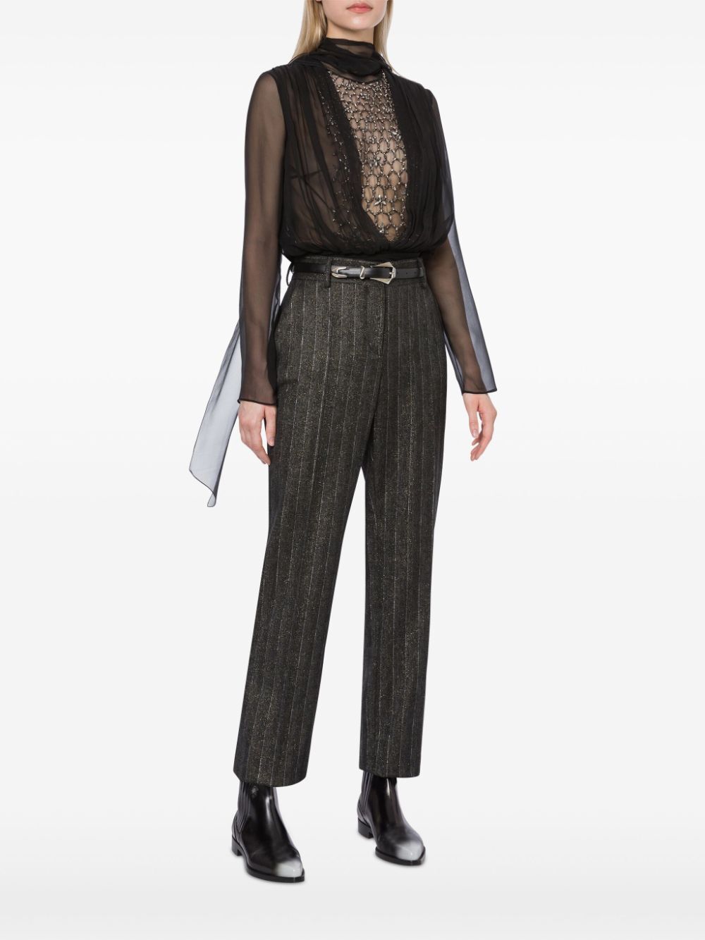 pinstriped mid-rise tailored trousers