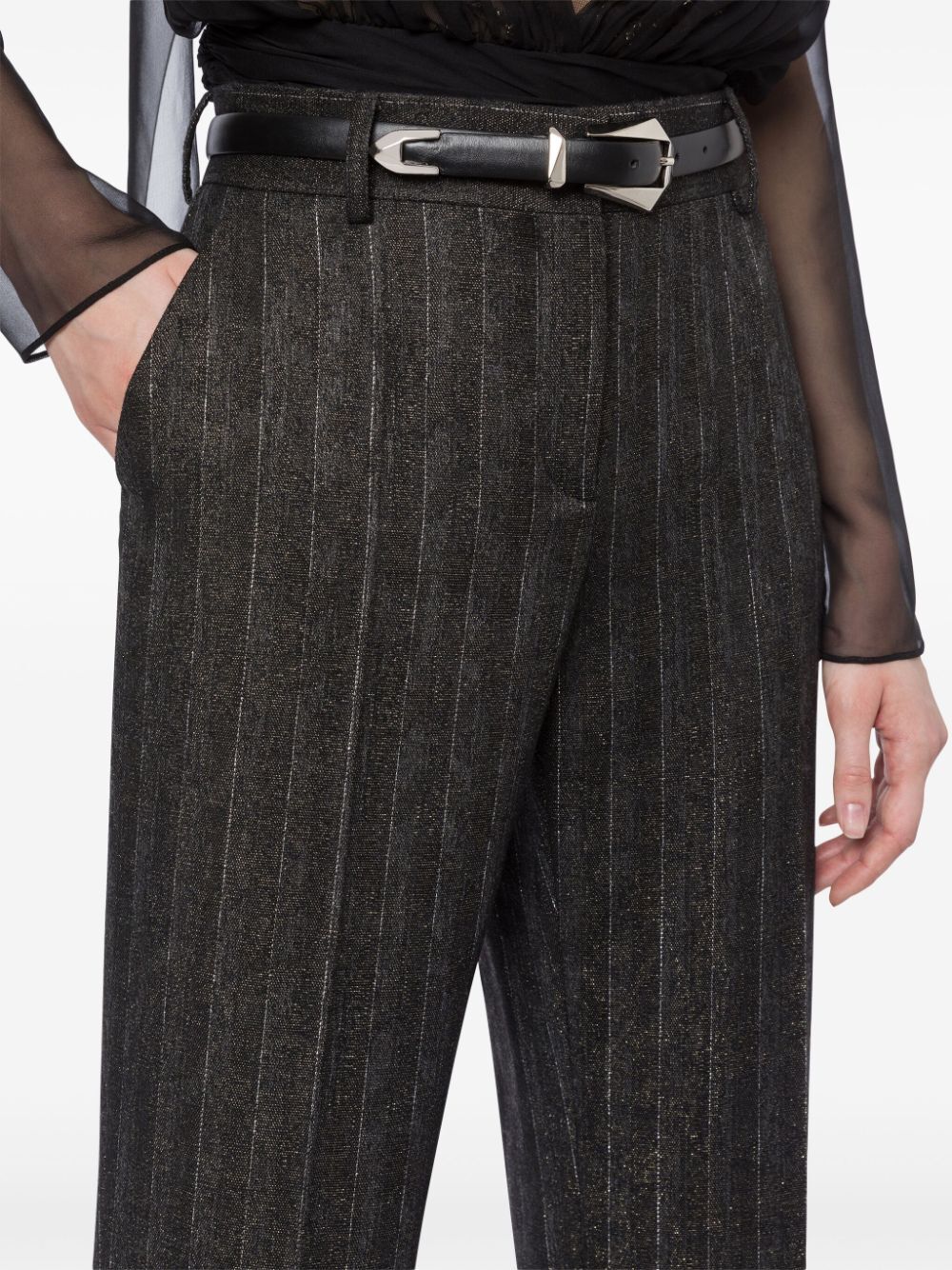 pinstriped mid-rise tailored trousers