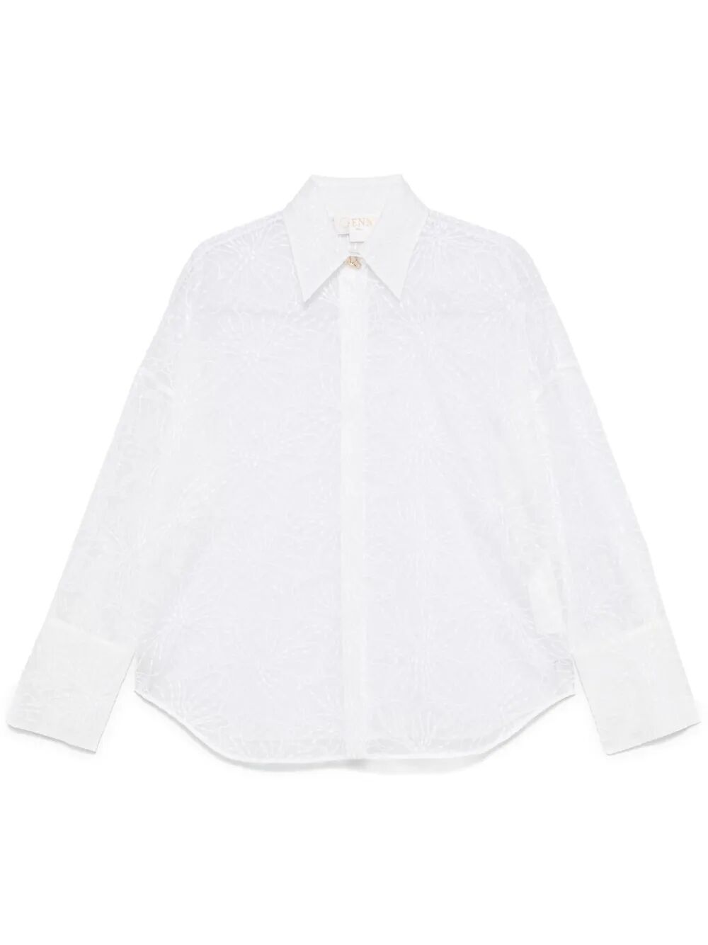 floral-embroidered organza shirt