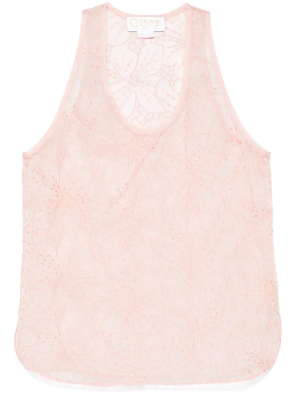 Top in organza con ricamo a fiori