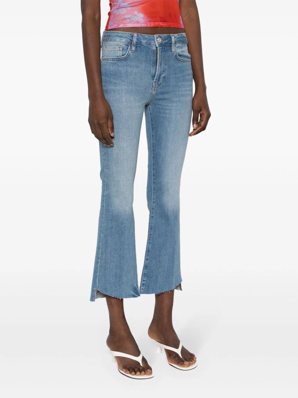 whiskering-effect bootcut jeans
